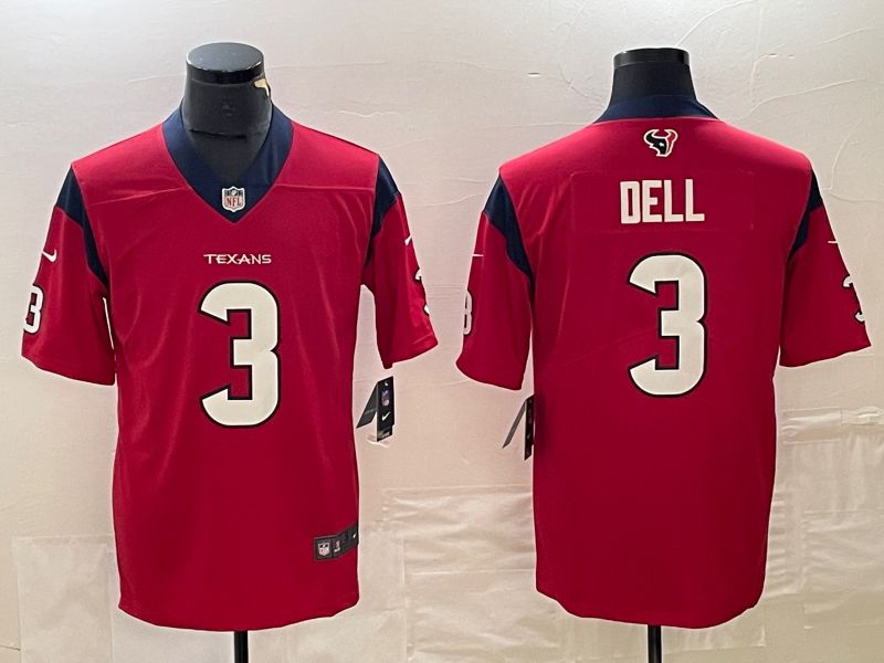 Men Houston Texans 3 Dell Red 2023 Nike Vapor Limited NFL Jersey style 1